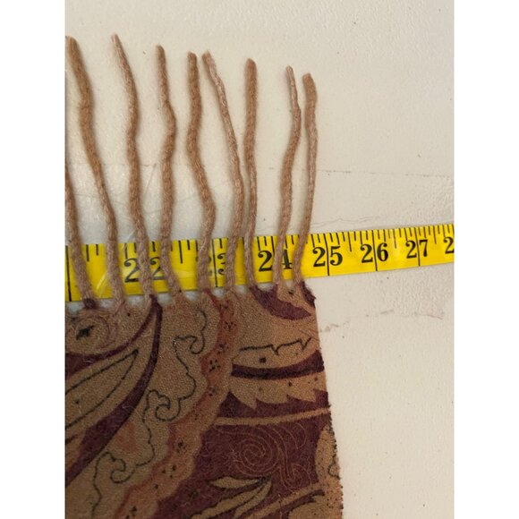 Reversible Fringed Scarf Brown Red Paisley & Leopard Print Design 70" X 26" - Picture 5 of 5